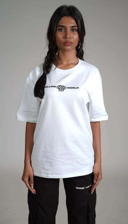 Unfollow The World Baggy White Oversized T-shirt